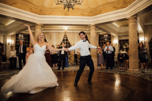 first dance pose couple side by side during first dance