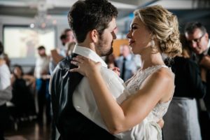 Jessica and Stephen look at each other lovingly during their first dance.