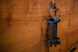 skeleton keys hanging on a hook