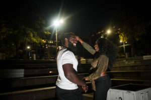 night shot of couple dancing