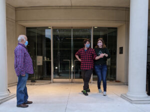 Colleen & John practicing for their first dance in front of the Brookes Museum