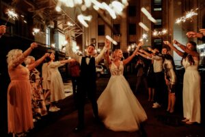 couple exiting wedding