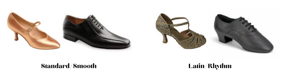 Examples of different types of ballroom shoes