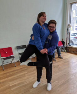 Chesney & Stephen practicing a lift for their first dance.