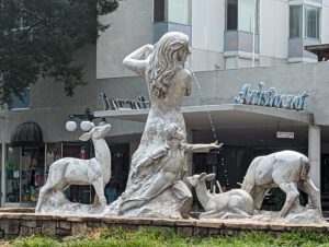 fountain of a woman child and deer