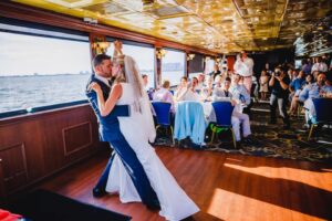 Tina and Mike doing a tango corte during their first dance.